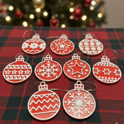 Dísz szett – piros-fehér karácsonyi gömbök