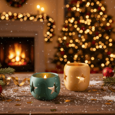 Karácsonyi mécsestartó szett – Csillagmintás hangulatfények