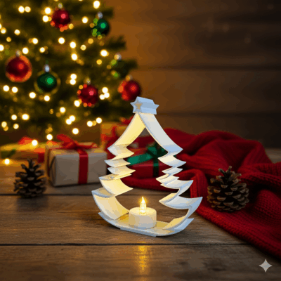 Modern fenyőfa mécsestartó – Letisztult karácsonyi hangulatfény