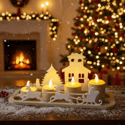 Karácsonyi mécsestartó szett – „Mikulás a faluban”